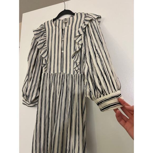 BAUM UND PFERDGARTEN Alona gathered striped crepon midi dress Sz 6 - Picture 5 of 13